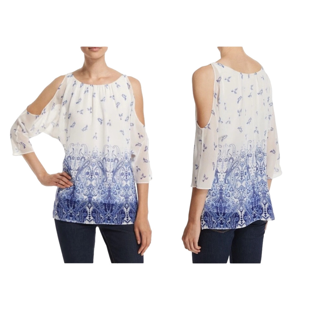 🛼Peck & Peck Blue and White Patterned Blouse size XL GUC..